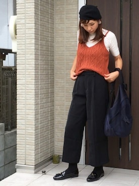 「ニットキャミソール」｜「アイテム（ハンチング/ベレー帽）」を使った、ともぞうでらっくすさん（レディース・167cm）の秋コーディネート