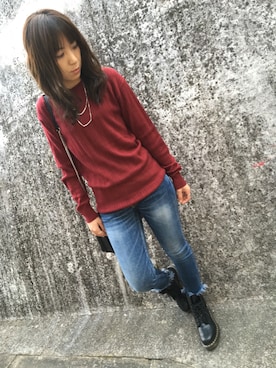 「Ungrid（アングリッド）のインディゴフレイドヘムストスリ（デニムパンツ）」を使った、api☆さん（レディース・154cm）の秋コーディネート