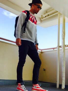 「H&M（エイチ・アンド・エム）のアイテム（その他パンツ、ブラック系）」を使った、meguruさん（メンズ・177cm）の秋コーディネート