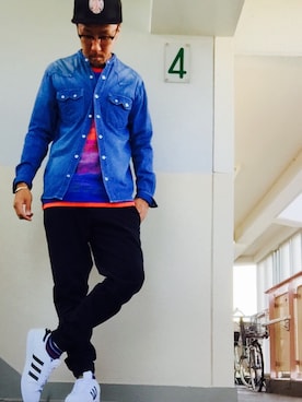 「OLD NAVY（オールドネイビー）のアイテム（カーゴパンツ、ブラック系）」を使った、meguruさん（メンズ・177cm）の秋コーディネート