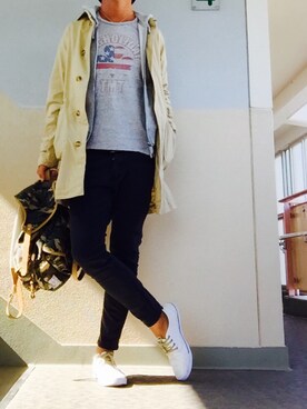 「VANS（バンズ）のアイテム（スニーカー、ホワイト系）」を使った、meguruさん（メンズ・177cm）の秋コーディネート