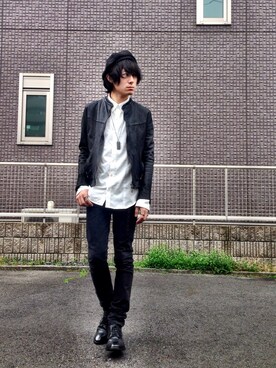 「SRIVER」｜「アイテム（ライダースジャケット）」を使った、勝田 俊介さん（メンズ・164cm）の春コーディネート