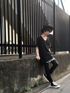 「H&M（エイチ・アンド・エム）のアイテム（タンクトップ、ホワイト系）」を使った、勝田 俊介さん（メンズ・164cm）の夏コーディネート