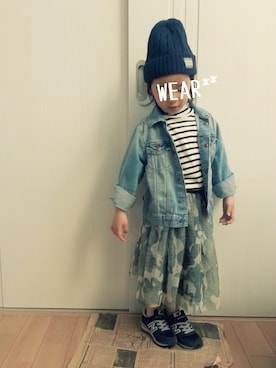 「ボーダーTシャツ」｜erimomoさん（キッズ・100cm）の春コーディネート