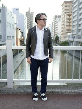 「スティーブンアラン」｜「アイテム（ライダースジャケット）」を使った、kobaさん（メンズ・175cm）の秋コーディネート