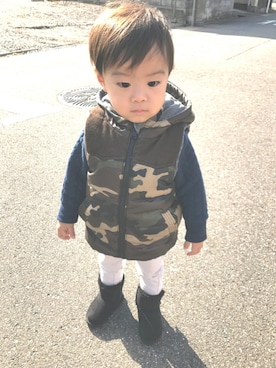 「アイテム（ダウンベスト、その他）」を使った、co--chanさん（キッズ・80cm）の冬コーディネート