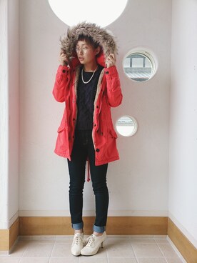 「パールアクセサリー」｜きゃのさん（レディース・155cm）の冬コーディネート