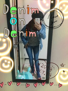 「ダンガリーシャツ」｜「アイテム（キャスケット）」を使った、あきさん（レディース・150cm）の秋コーディネート