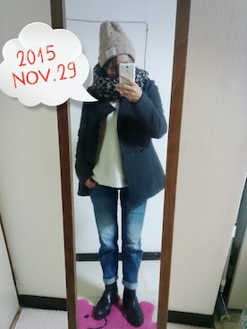 「COMME CA DU MODE（コムサデモード）のアイテム（ピーコート）」を使った、あきさん（レディース・150cm）の冬コーディネート