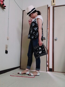 「麦わら帽子」｜「アイテム（アンサンブル）」を使った、あきさん（レディース・150cm）の春コーディネート