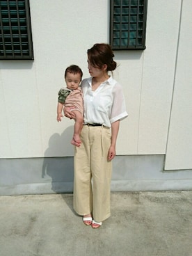 「アイテム（つなぎ/オールインワン、ベージュ系）」を使った、chan♪さん（レディース・156cm）の夏コーディネート