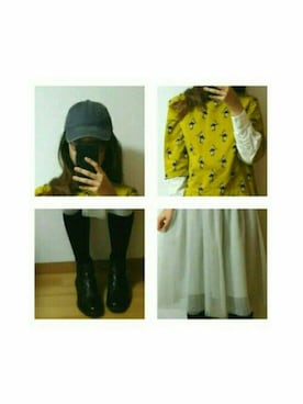 「GU（ジーユー）のアイテム（シャツ/ブラウス、ホワイト系）」を使った、meriiさん（レディース・168cm）の春コーディネート
