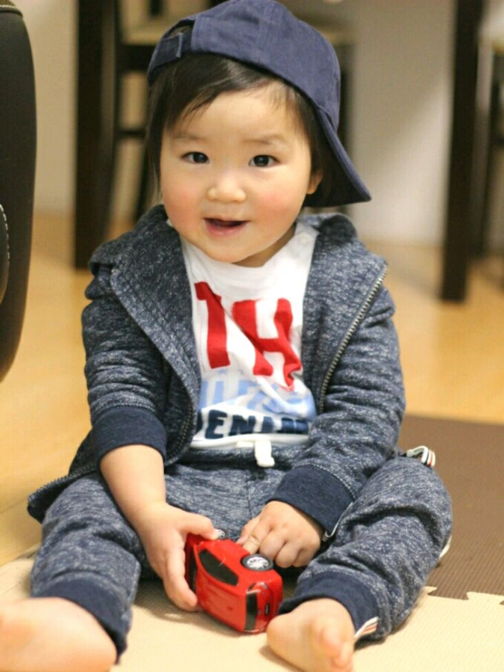 「節分、節分コーデ、ハンドメイド、角、トミー・ヒルフィガー、男の子、男の子コーデ、家」｜「トミー・ヒルフィガーのアイテム（帽子、ブルー系）」を使った、soutaさん（キッズ・90cm）の春コーディネートの1枚目の写真