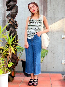 ネイティブ柄タンクtopを使った人気ファッションコーディネート Wear