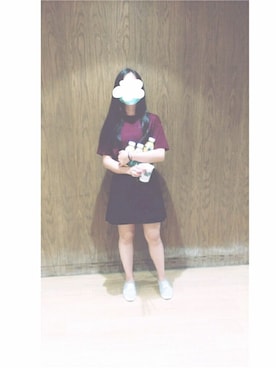 「UNIQLO（ユニクロ）のアイテム（Tシャツ/カットソー、レッド系）」を使った、cincinさん（レディース・160cm）の夏コーディネート