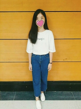 「triloのoversize white t-shirt（Tシャツ/カットソー、ホワイト系）」を使った、cincinさん（レディース・160cm）の秋コーディネート