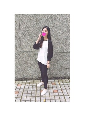 「QUEEN SHOP（クイーンショップ）のアイテム（Tシャツ/カットソー、ホワイト系）」を使った、cincinさん（レディース・160cm）の秋コーディネート