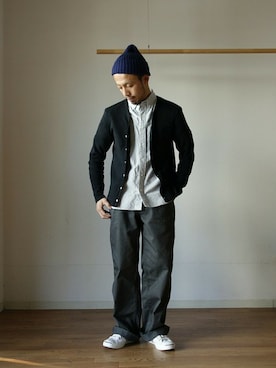 「SAINT JAMES（セントジェームス）のアイテム（トップス）」を使った、comoda上西猛夫さん（メンズ・168cm）の春コーディネート