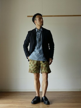 「COOCHUCAMP（クーチューキャンプ）のアイテム」を使った、comoda上西猛夫さん（メンズ・168cm）の春コーディネート