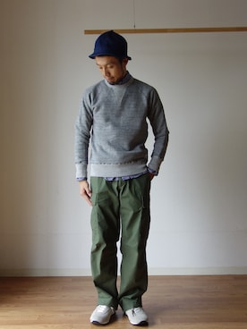 「blueover（ブルーオーバー）のアイテム」を使った、comoda上西猛夫さん（メンズ・168cm）の秋コーディネート