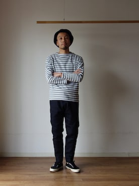 「FOB FACTORY（エフオービーファクトリー）のアイテム」を使った、comoda上西猛夫さん（メンズ・168cm）の冬コーディネート