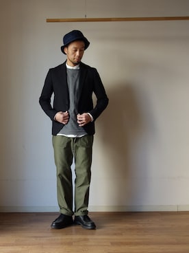 「MANUAL ALPHABET（マニュアル アルファベット）のアイテム（ジャケット/アウター）」を使った、comoda上西猛夫さん（メンズ・168cm）の冬コーディネート