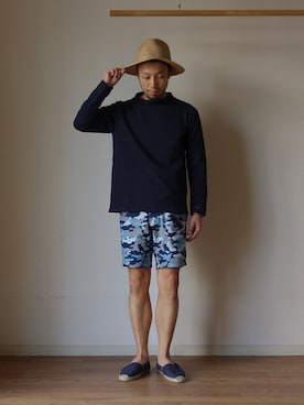 「カモ柄」｜comoda上西猛夫さん（メンズ・168cm）の春コーディネート