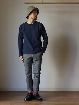 「FOB FACTORY（エフオービーファクトリー）のアイテム」を使った、comoda上西猛夫さん（メンズ・168cm）の秋コーディネート