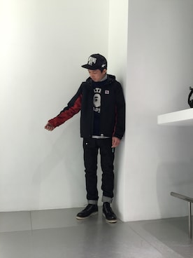 「A BATHING APE（アベイシングエイプ）のアイテム（ブーツ）」を使った、奥村浩紀さん（メンズ・165cm）の冬コーディネート