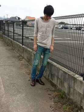 「HARE（ハレ）のプレーントゥーレザーシューズ（シューズ、ブラウン系）」を使った、ジュニアさん（メンズ・177cm）の秋コーディネート