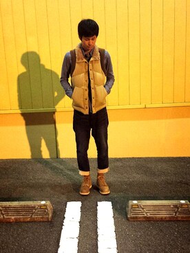 「HARE（ハレ）のアイテム（シャツ/ブラウス、ブルー系）」を使った、ジュニアさん（メンズ・177cm）の秋コーディネート