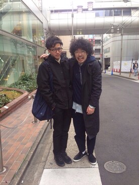 「BLACK COMME des GARCONS（ブラックコムデギャルソン）のNIKE×black COMME des GARCONS（スニーカー、ブラック系）」を使った、shinsakuさん（メンズ・175cm）の冬コーディネート