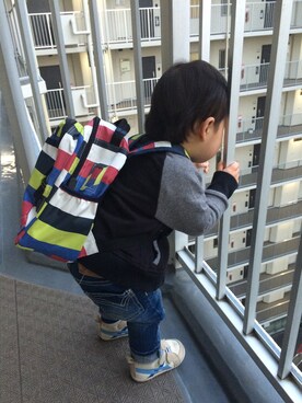 「無印良品（ムジルシリョウヒン）のアイテム（スタジャン）」を使った、みかんさん（キッズ・80cm）の春コーディネート