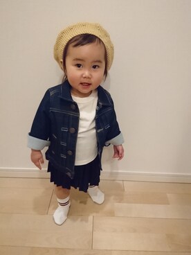 「1歳半」｜「アイテム（デニムジャケット）」を使った、Natsuさん（キッズ・80cm）の冬コーディネート