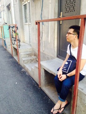 「ZARA（ザラ）のアイテム（デニムパンツ、ブルー系）」を使った、阿黄不是秋田犬さんの秋コーディネート