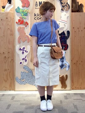 「coen（コーエン）のカラミレースプルオーバーブラウス（シャツ/ブラウス、ブルー系）」を使った、coen  徳田丸さん（レディース・162cm）の春コーディネート