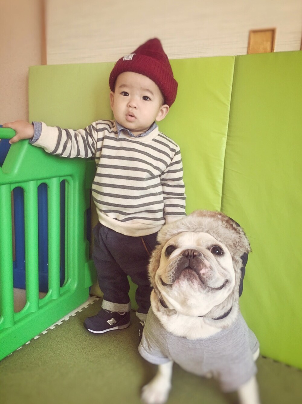 「ZARA KIDS、10ヶ月、チャンクと山歩、０歳、お出かけコーデ、西松屋、プチプラ」｜「西松屋のアイテム（トップス、グレー系）」を使った、sunpowさん（キッズ・80cm）の冬コーディネートの1枚目の写真