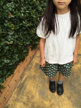 「SHIPS（シップス）のSHIPS KIDS:レース 裏毛 ショートスリーブ(kids)（Tシャツ/カットソー、ベージュ系）」を使った、ぎんさん（キッズ・110cm）の夏コーディネート