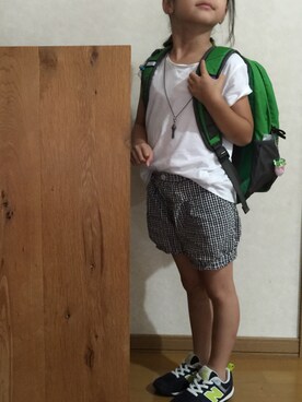 「GLOBAL WORK（グローバルワーク）のアイテム（その他パンツ、ブラック系）」を使った、ぎんさん（キッズ・110cm）の夏コーディネート
