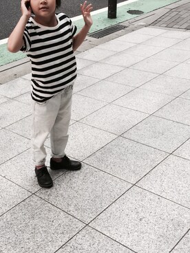 「無印良品（ムジルシリョウヒン）のアイテム（Tシャツ/カットソー、ブラック系）」を使った、ぎんさん（キッズ・110cm）の夏コーディネート