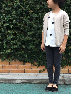 「ZARA（ザラ）のアイテム（カーディガン/ボレロ、ベージュ系）」を使った、ぎんさん（キッズ・110cm）の秋コーディネート