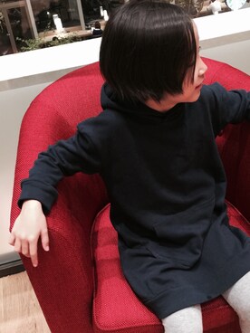 「quoti use fith（クゥオティ　ユース　フィス）の裏毛ワンピース（ワンピース、ブルー系）」を使った、ぎんさん（キッズ・110cm）の秋コーディネート