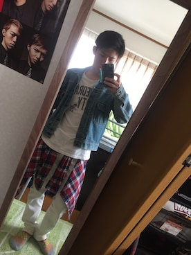 「Levi's（リーバイス）のアイテム（デニムジャケット、ブルー系）」を使った、日耀さん（メンズ・170cm）の春コーディネート