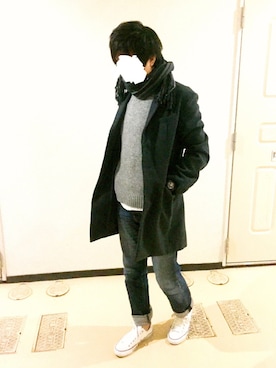 「koe（コエ）のアイテム（チェスターコート）」を使った、むっちさん（メンズ・174cm）の秋コーディネート