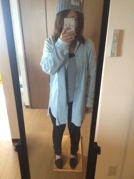 「UNIQLO（ユニクロ）のアイテム（その他パンツ、ブラック系）」を使った、ぷぅさん（レディース・154cm）の秋コーディネート