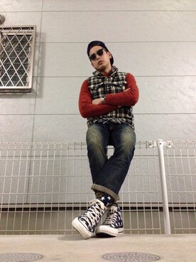 「Addict CONVERSE（アディクト　コンバース）のアイテム」を使った、ノブさん（メンズ・173cm）の春コーディネート