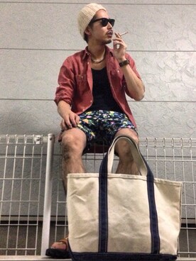 「J.CREW（ジェイクルー）のJ.CREWシャンブレー（シャツ/ブラウス、レッド系）」を使った、ノブさん（メンズ・173cm）の春コーディネート