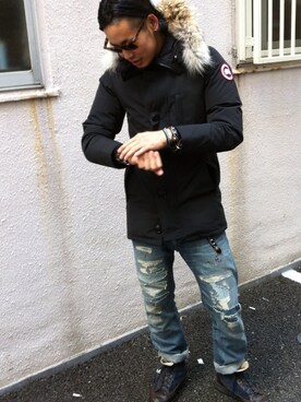 「RRL（ダブル アール エル）のrrl（デニムパンツ、ブルー系）」を使った、ノブさん（メンズ・173cm）の春コーディネート