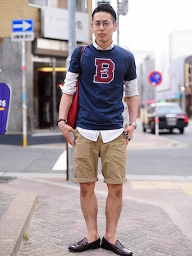 「The Brooklyn Circus（ブルックリンサーカス）のアイテム（Tシャツ/カットソー、ブルー系）」を使った、ノブさん（メンズ・173cm）の春コーディネート