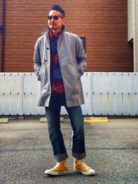 「CONVERSE（コンバース）のアイテム（スニーカー、イエロー系）」を使った、ノブさん（メンズ・173cm）の秋コーディネート